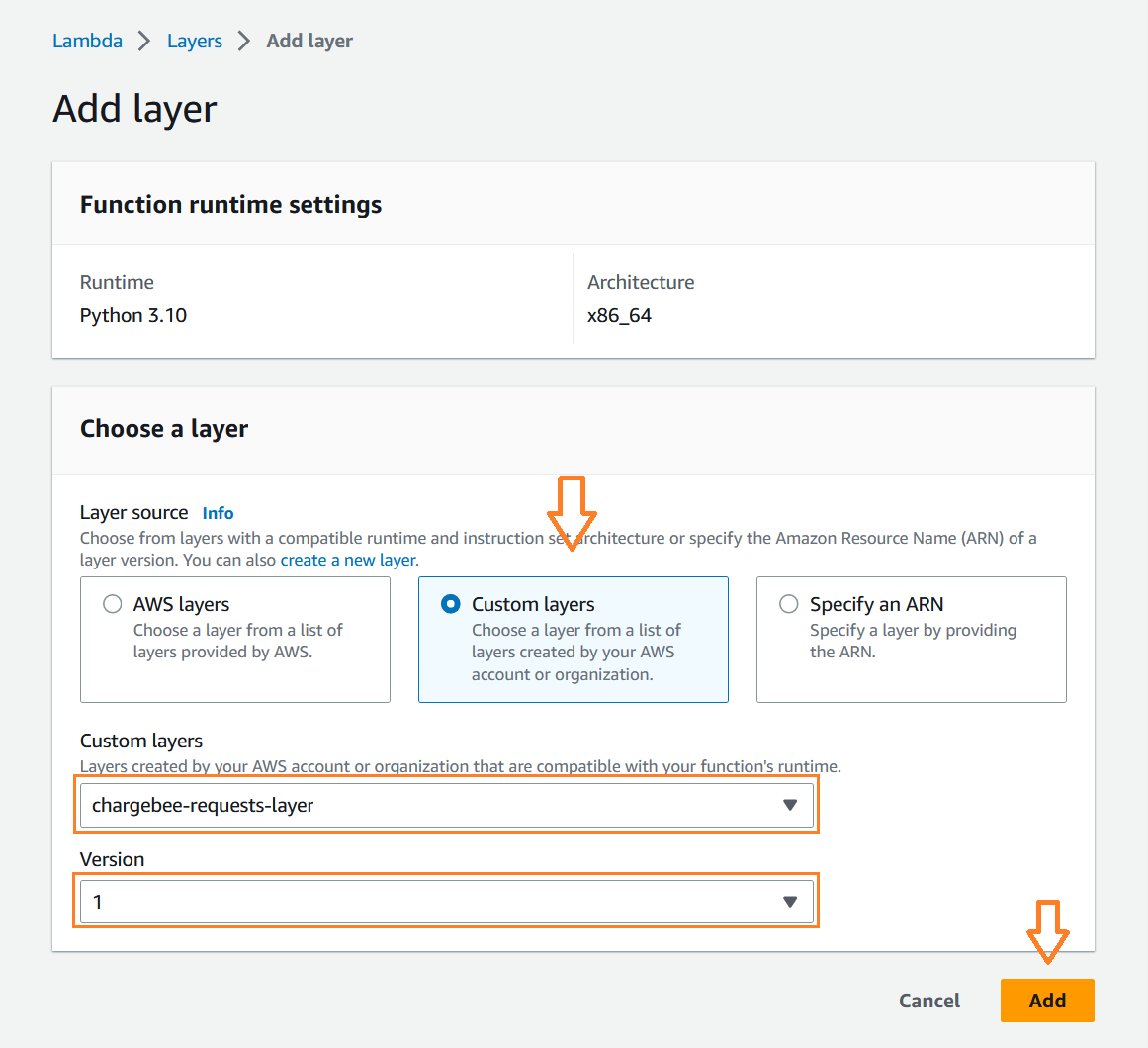 Lambda Add Layer Configuration image